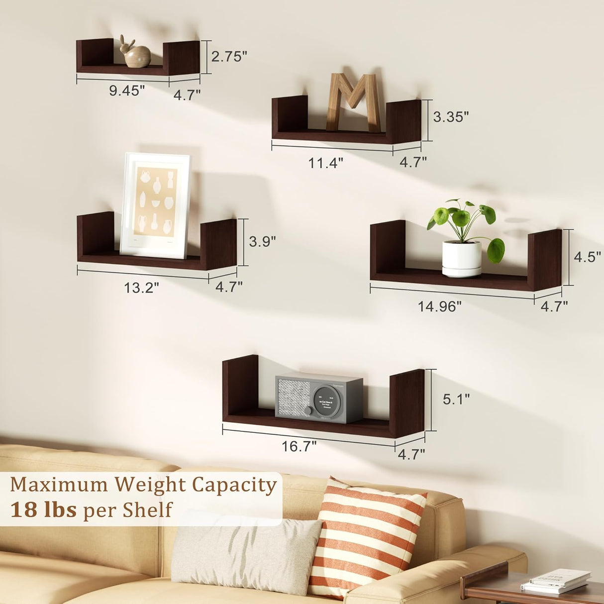 Estantes Flotantes SRIWATANA para Pared, Set de 5, Madera
