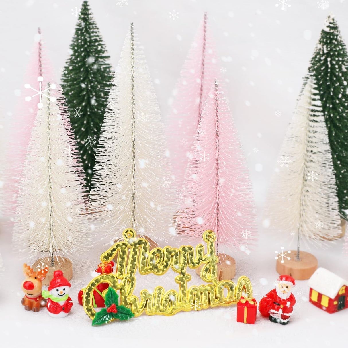 30 Pcs Mini Árboles de Navidad, Decoración Artificial, 5 Tamaños