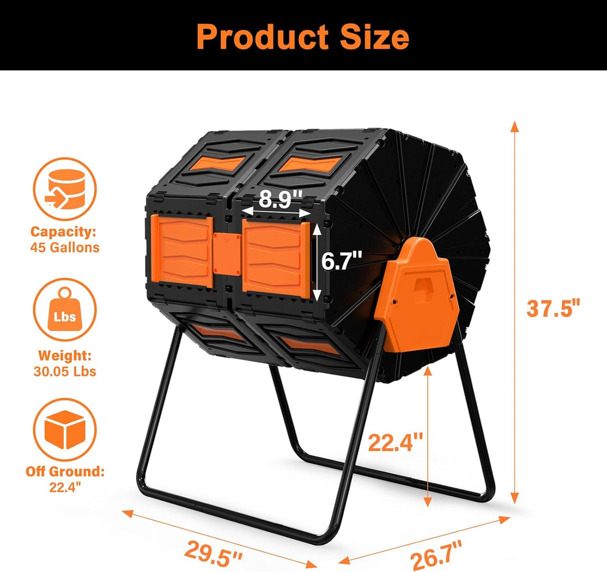 Compostador Tumbler 45 Gal, Doble Cámara, Fácil Montaje