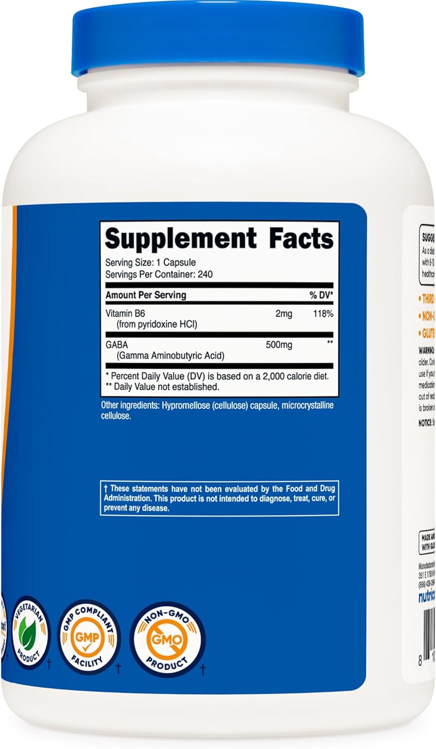 Suplemento Nutricost GABA ácido gamma aminobutírico 240 und