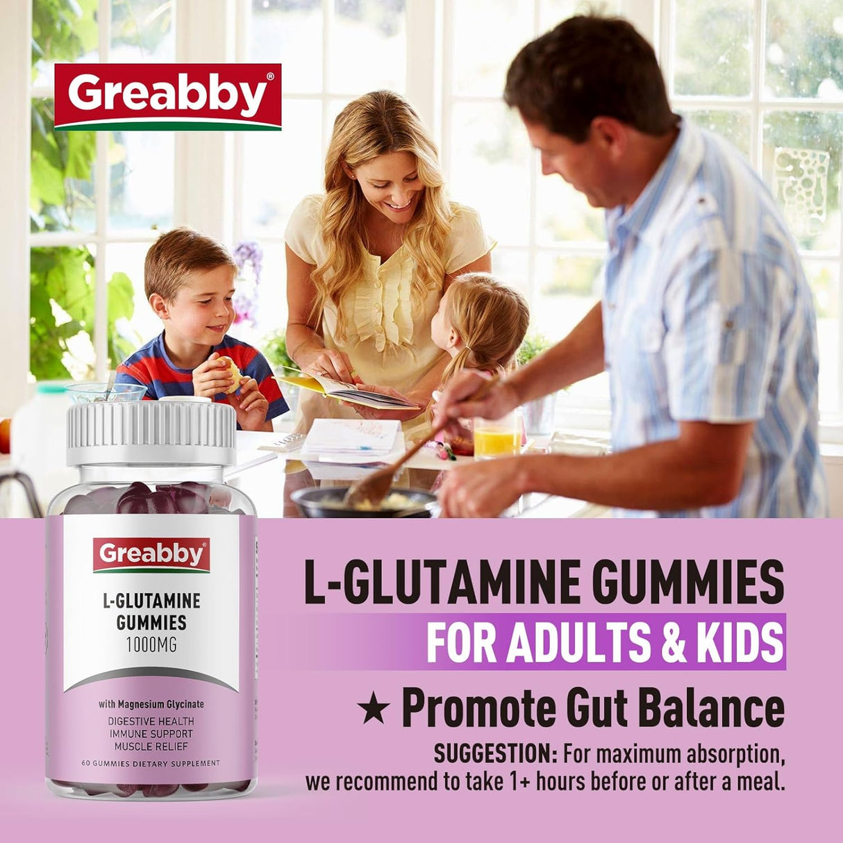 L Glutamina 1000mg Gummies - Apoyo muscular e inmunológico, Vegan, 60u