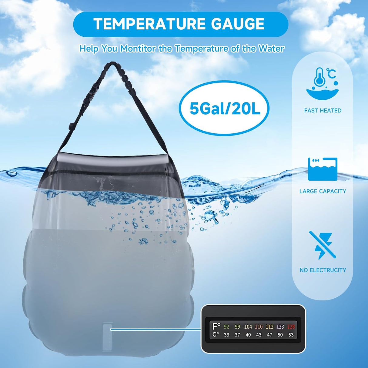 Ducha Solar Portátil para Camping con Cabezal Extraíble