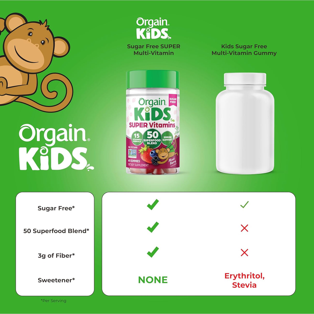Suplementos multivitamínicas sin azúcar para niños veganas