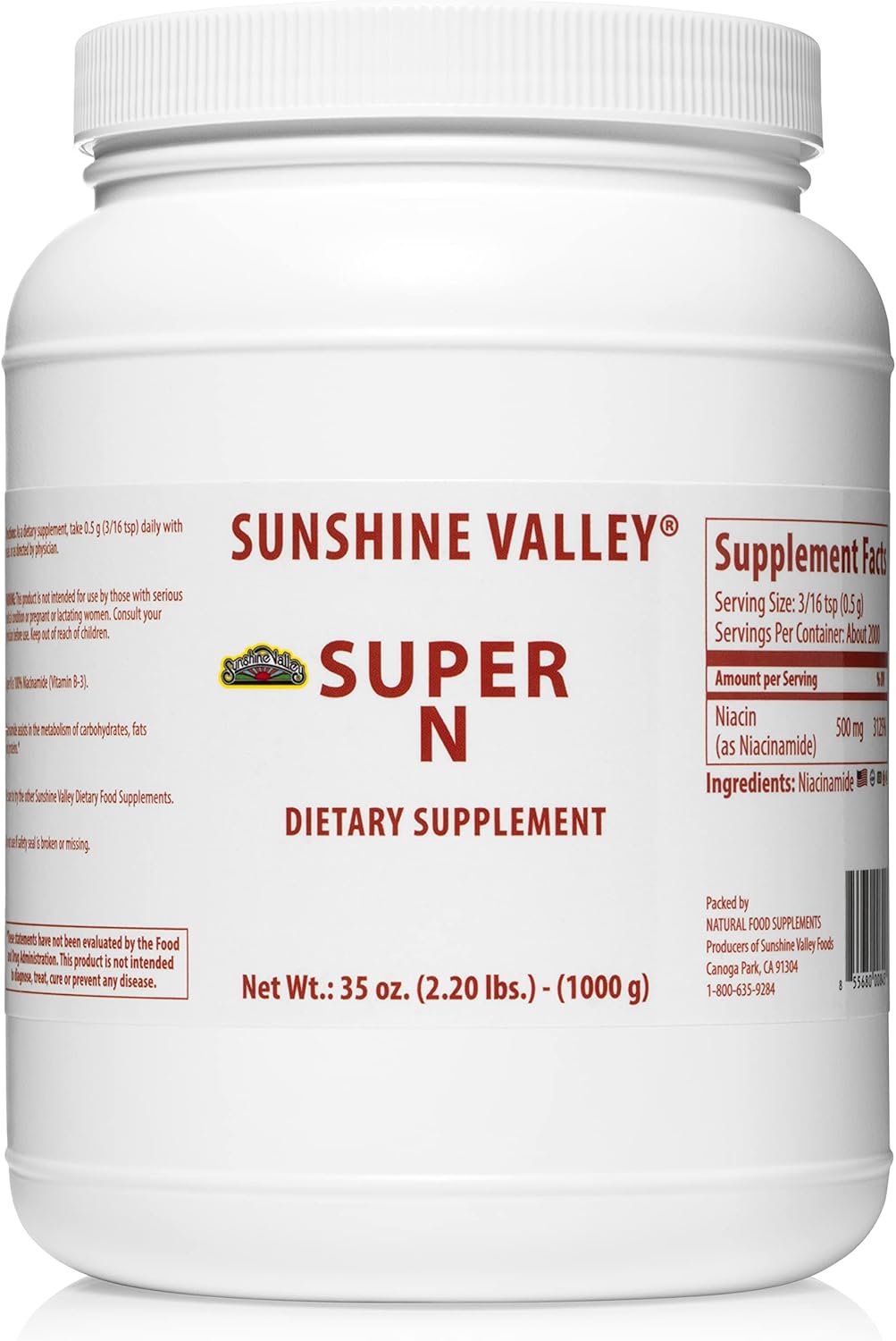 Suplemento N Niacinamida (vitamina B3) en polvo sin OMG 35oz