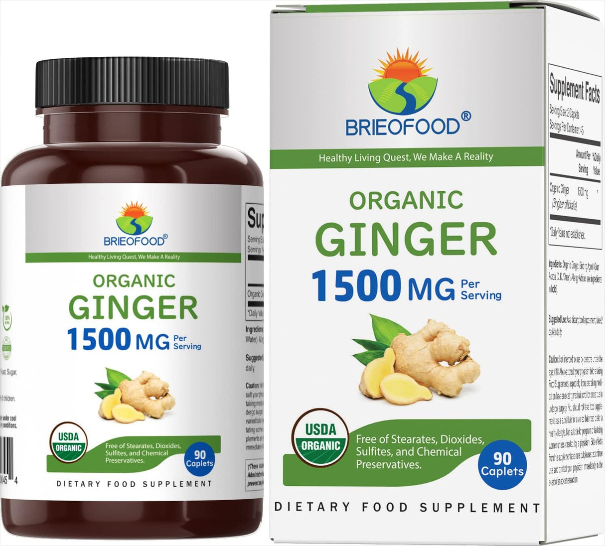 Suplemento Jengibre orgánico 1500 mg, 45 porciones 90 table
