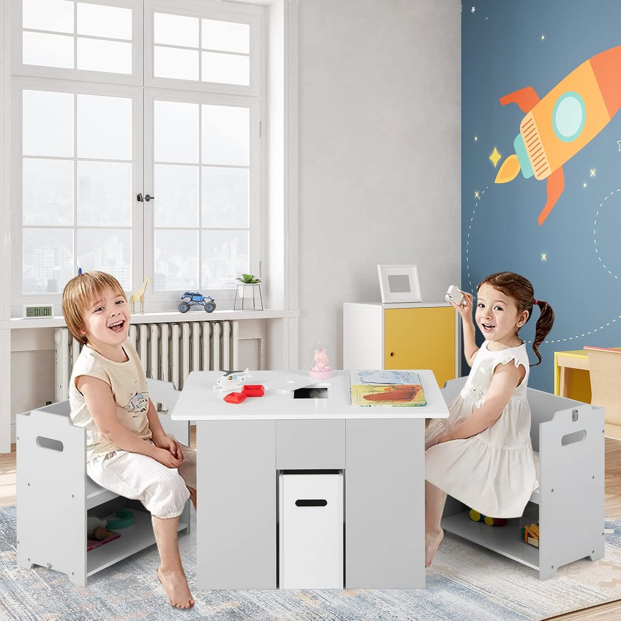 Juego de mesa y silla para niños mesa de actividades 4 en 1