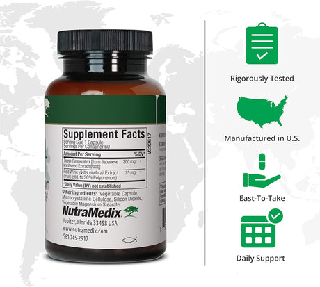 Suplemento NutraMedix de resveratrol antioxidante 200 mg