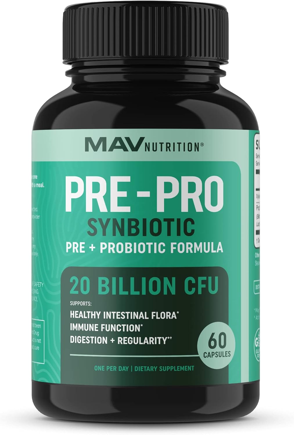 Cápsulas probióticas y prebióticas | Pre y Pro Biotics para la salud intestinal sinbiótica y alivio de la hinchazón para mujeres y hombres | Enzimas con probióticos para la salud digestiva | 20 mil millones de UFC | Vegetariano | 60 unidades