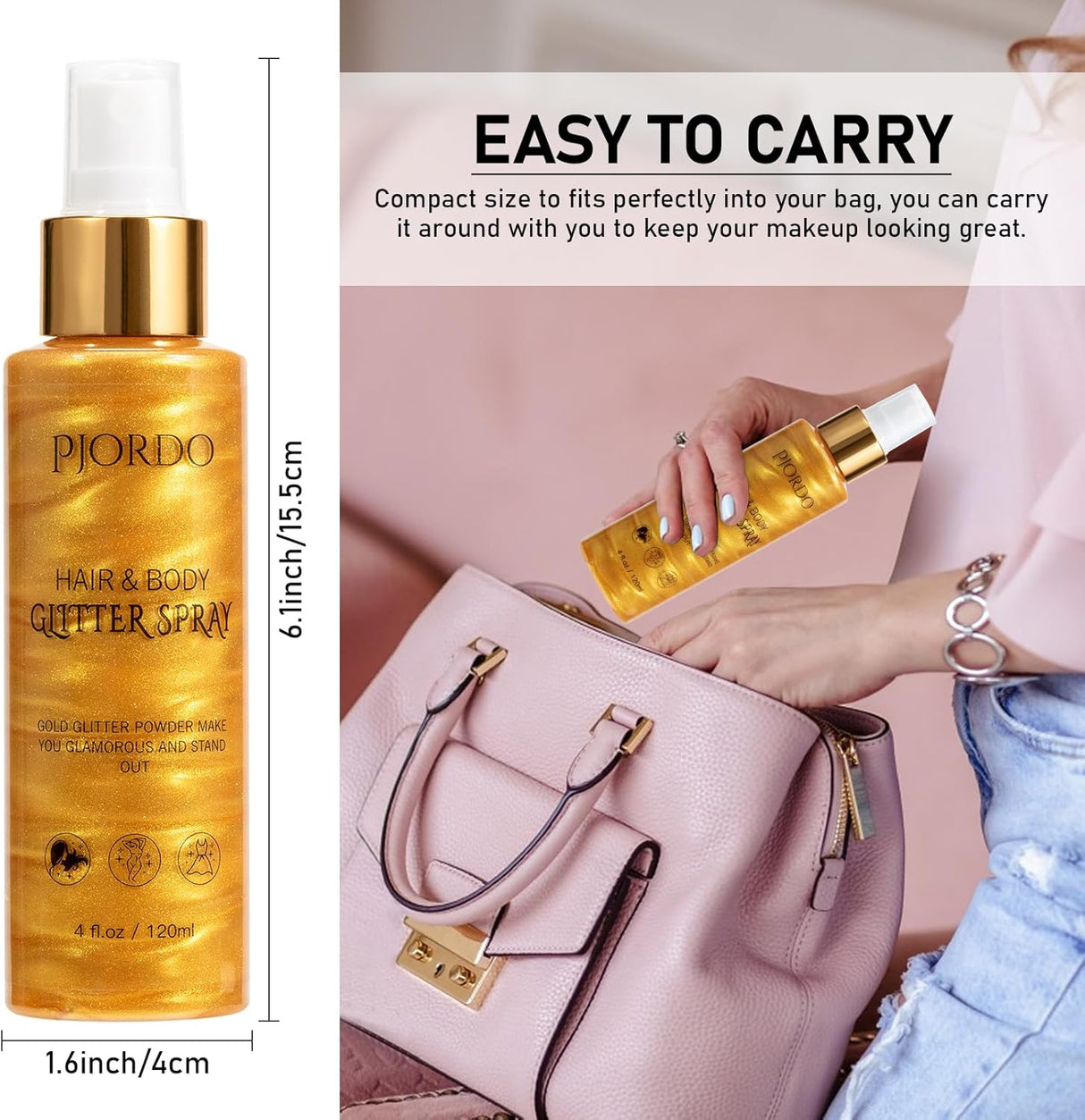 Spray de purpurina brillante corporal Pjordo