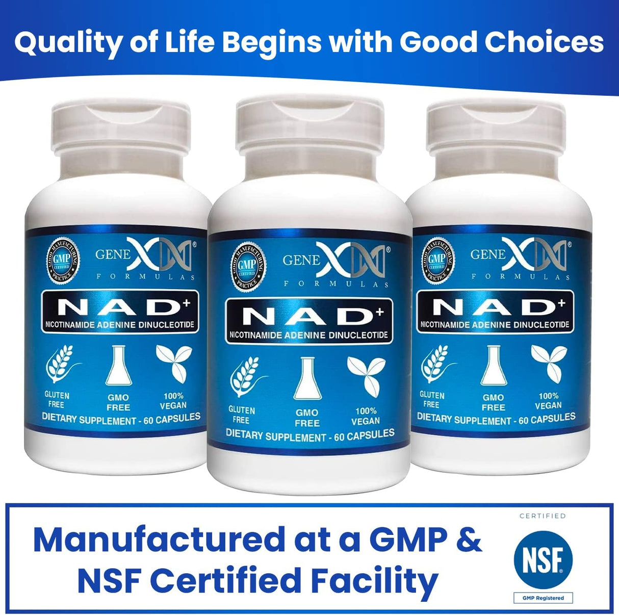 Suplementos NAD+ 250 mg porción 60 cápsulas de nicotinamida