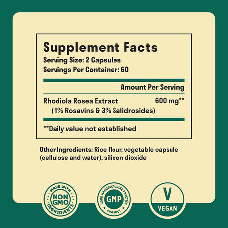 Suplemento Rhodiola Rosea 120 cápsulas Ultra potente 120 und