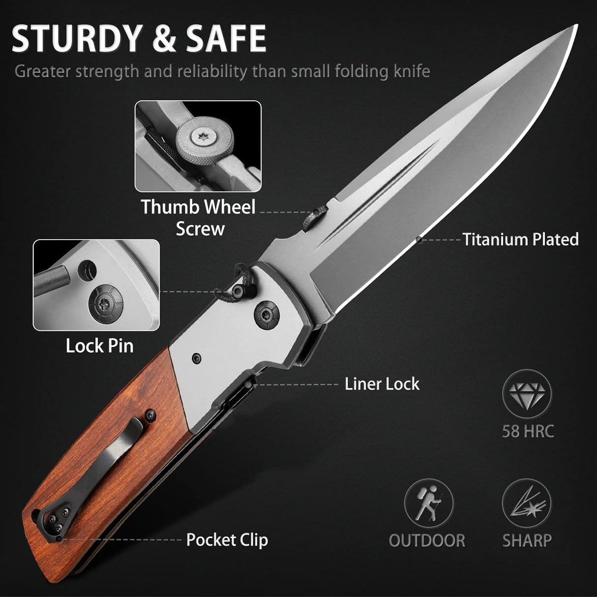 Cuchillo de bolsillo enorme para hombres plegable de caza