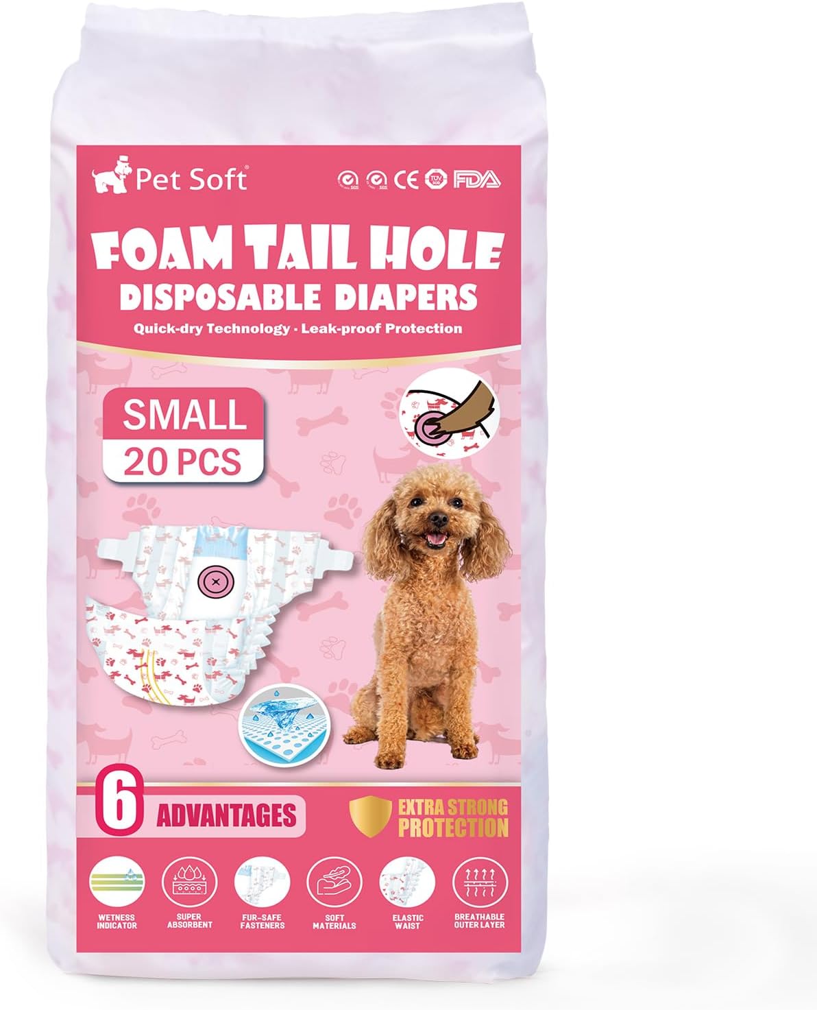 Pet Soft Pañales desechables, pañales para perras con agujero