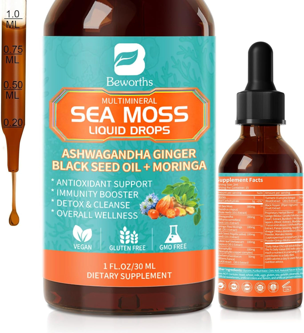 2PACK Sea Moss Drops - Irish Sea Moss con Hierba de Vaca