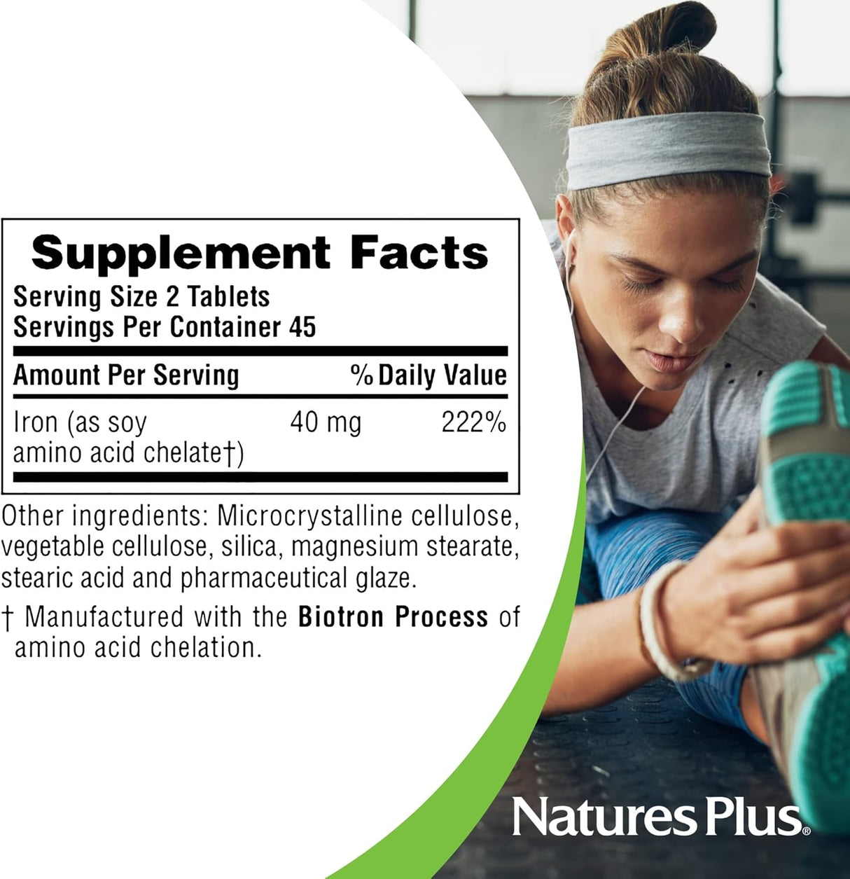 NaturesPlus Hierro - 40 mg, 90 Tablets, Vegetarian, Sin Gluten