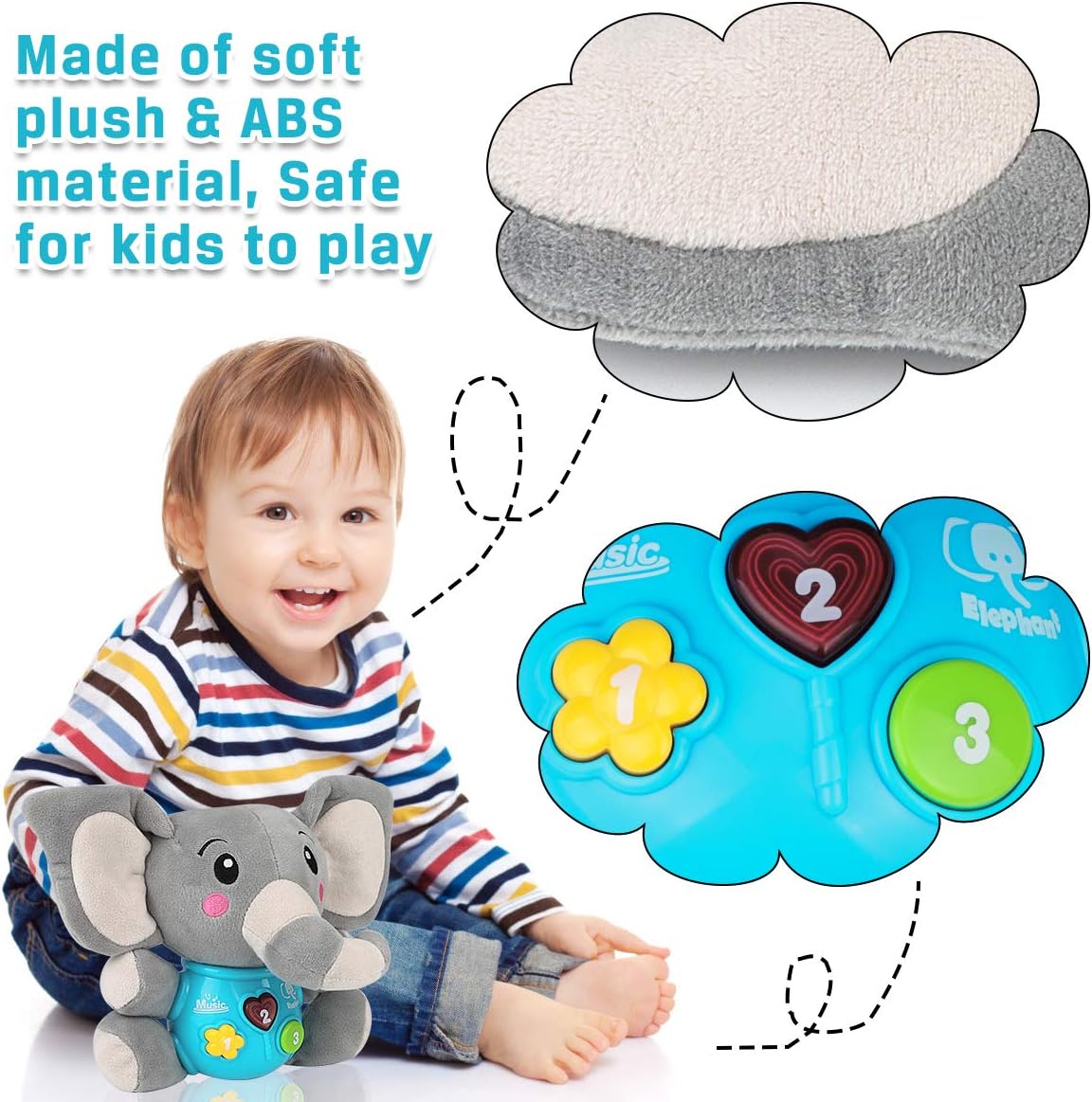 Elefante de peluche Aitbay, juguete musical para bebés 0-36 meses