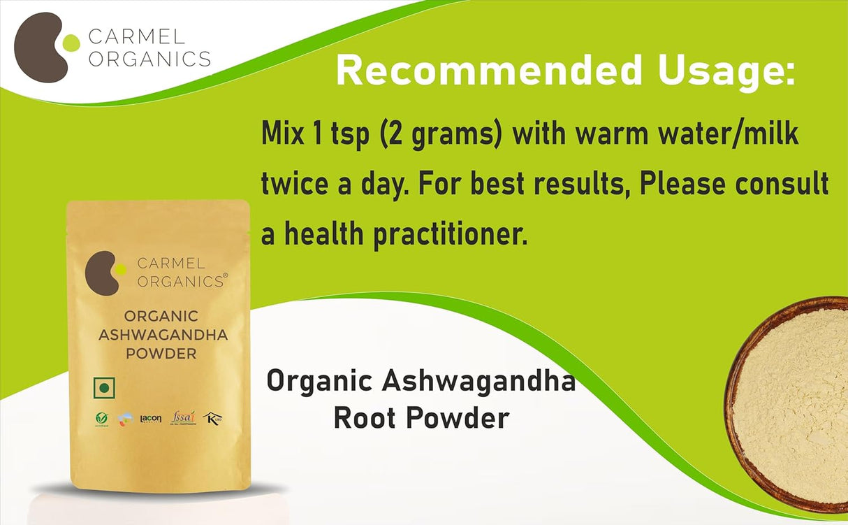 CARMEL ORGANICS Polvo de Raíz de Ashwagandha 227g Orgánico