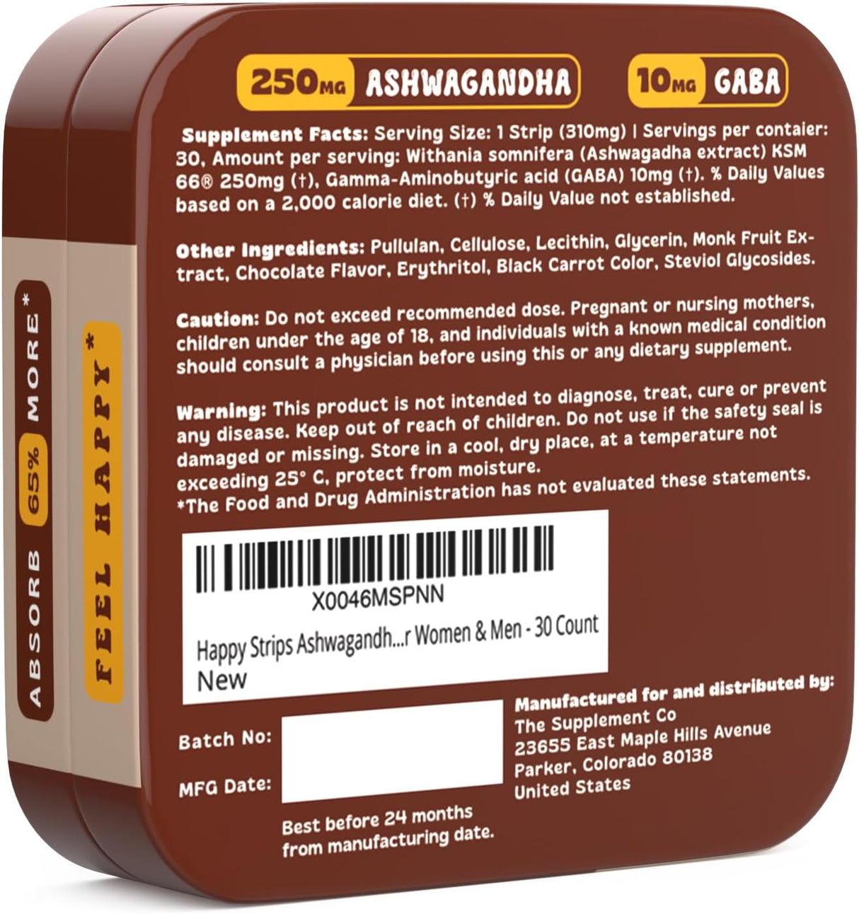 Tiras Orgánicas de Ashwagandha KSM 66 - Happy Strips - 30 Uds