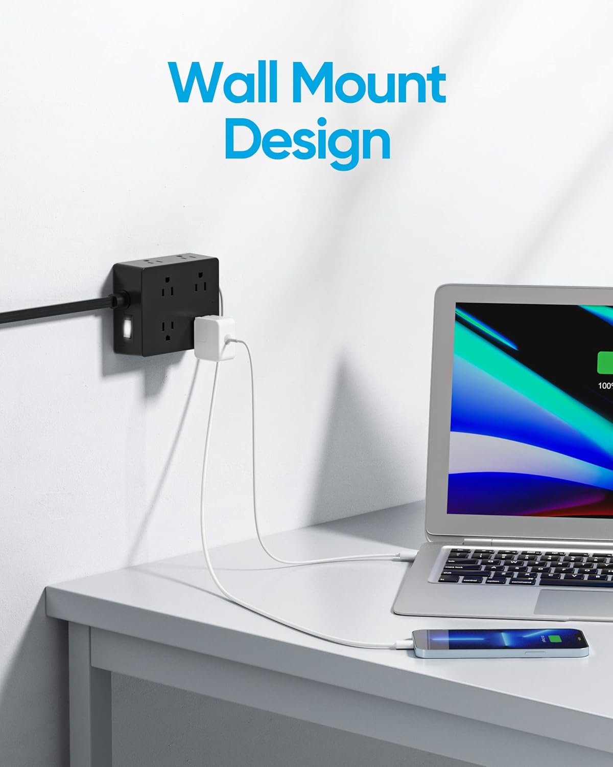 olcorife - Protector de sobretensiones, cable de extensión negro