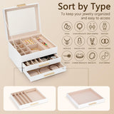 Caja de joyas 3 capas, organizador con tapa de vidrio, modelo X.