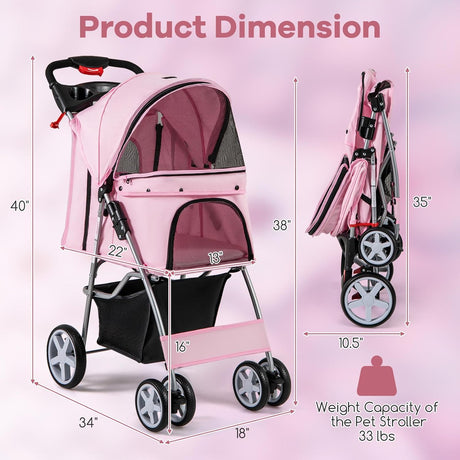 Carro de perro plegable Giantex, 4 ruedas, seguro y portátil