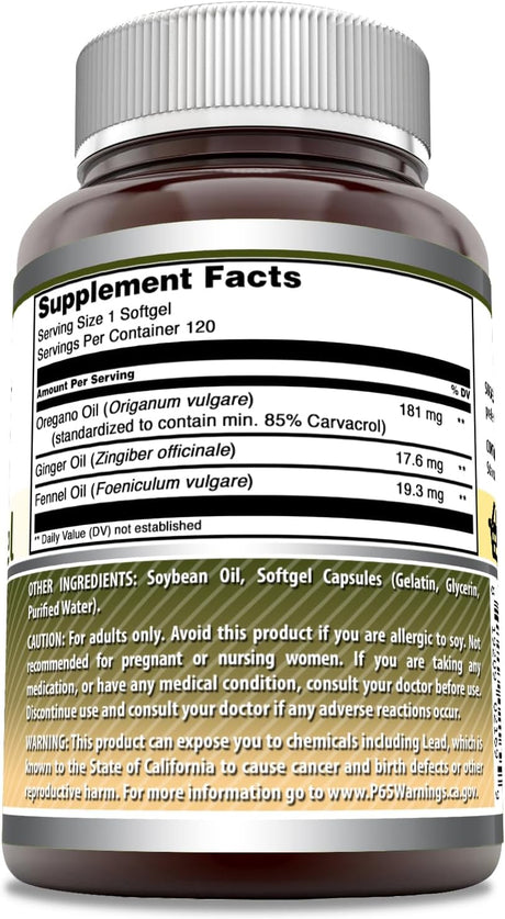 Formulas Oregano con Jengibre y Hinojo, 120 Softgels