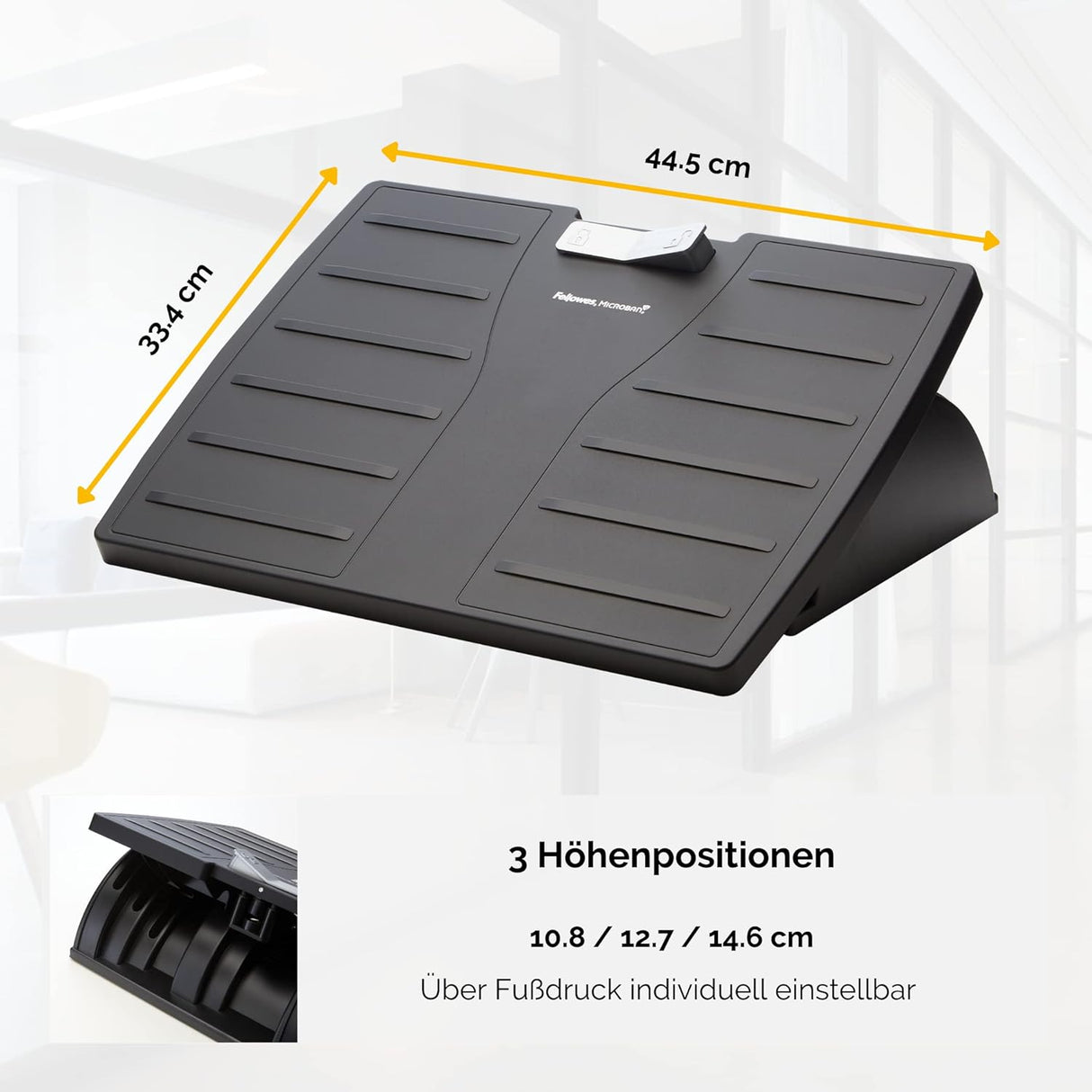 Reposapiés Ajustable Fellowes con Protección Microban, Negro