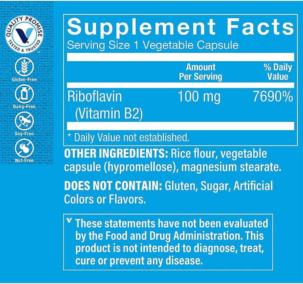 Suplemento de Vitamina B2 (Riboflavina) 100mg, The Vitamin Shoppe