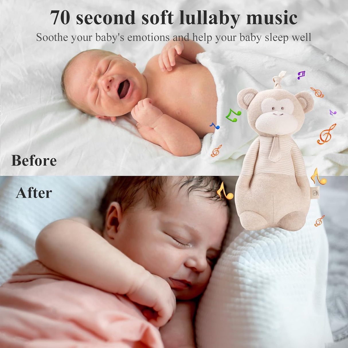 Juguete de peluche COTTONEBEBE, música de cuna, mono