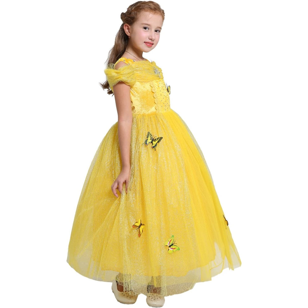 Disfraz de princesa amarillo para niñas con mariposas 5-6
