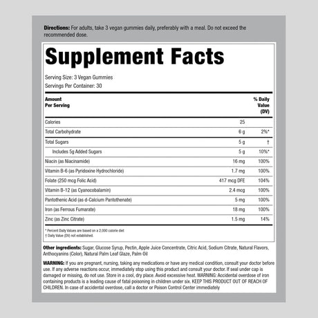 Suplemento Gomitas de hierro con vitamina B-12 90 unidades