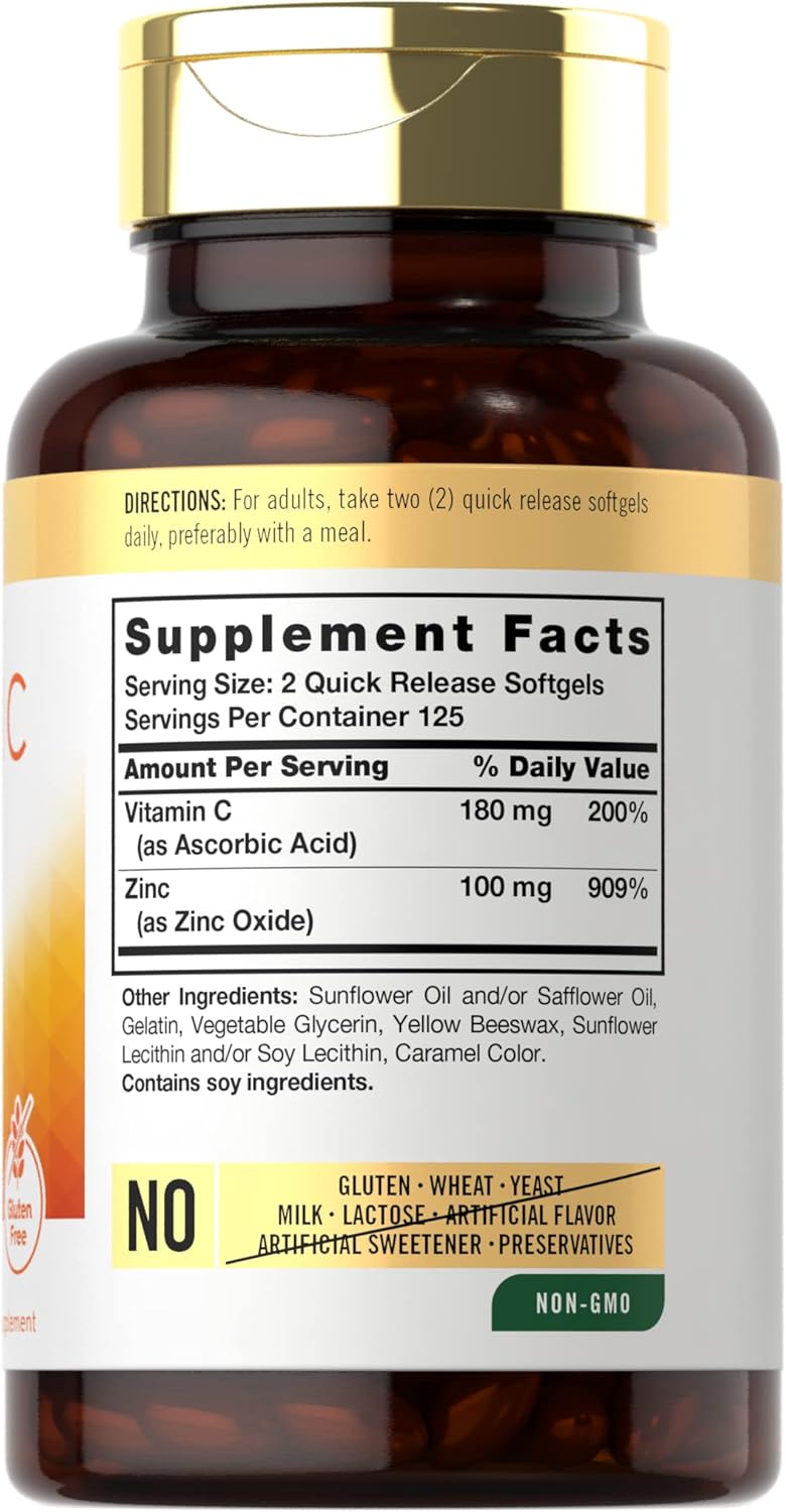 Carlyle Vitamina C con Zinc | 250 Softgels | Bioavailable