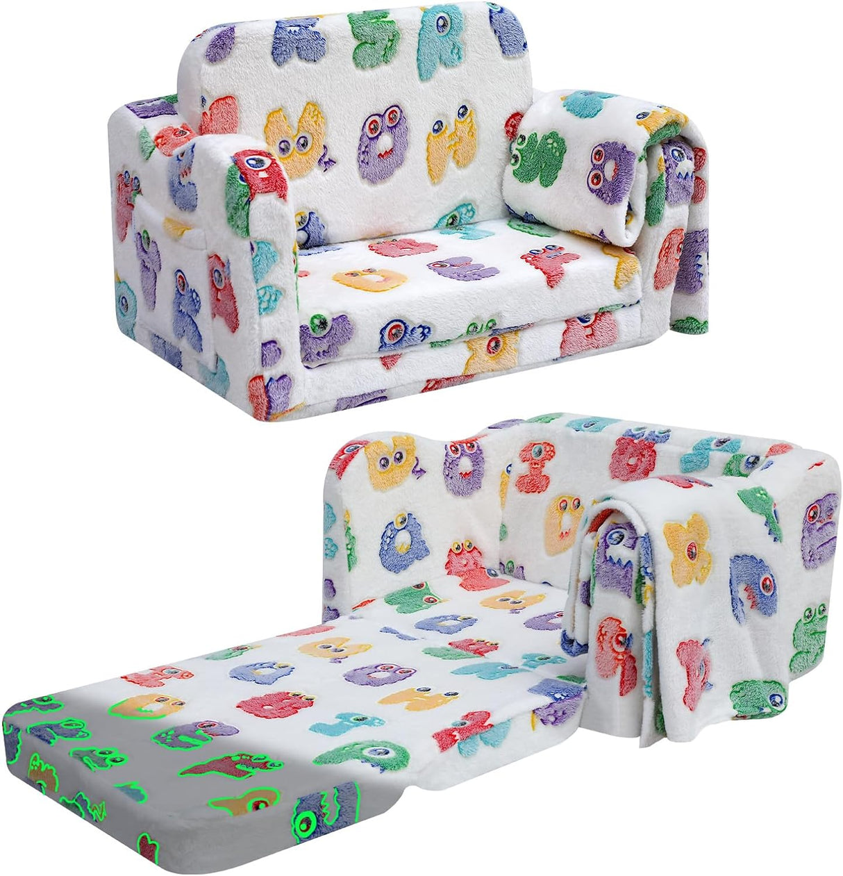 Silla plegable de felpa suave que brilla en la oscuridad