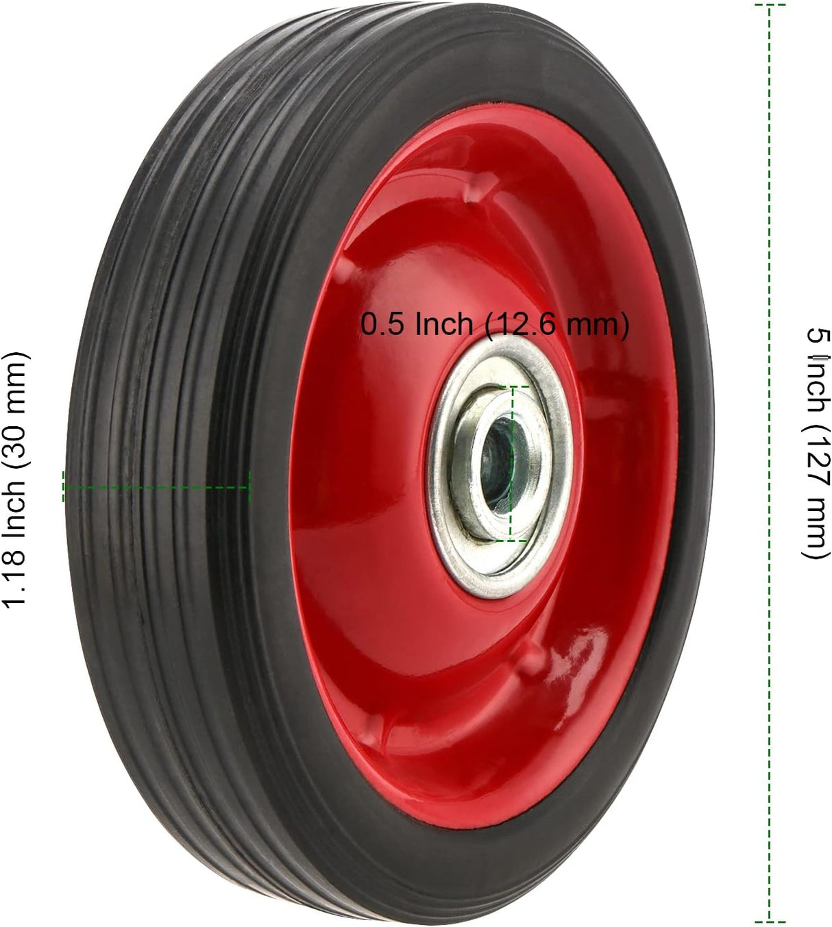 Ruedas de goma sólidas PINGEUI, 5 x 1.2, 110 lbs, 4 pcs
