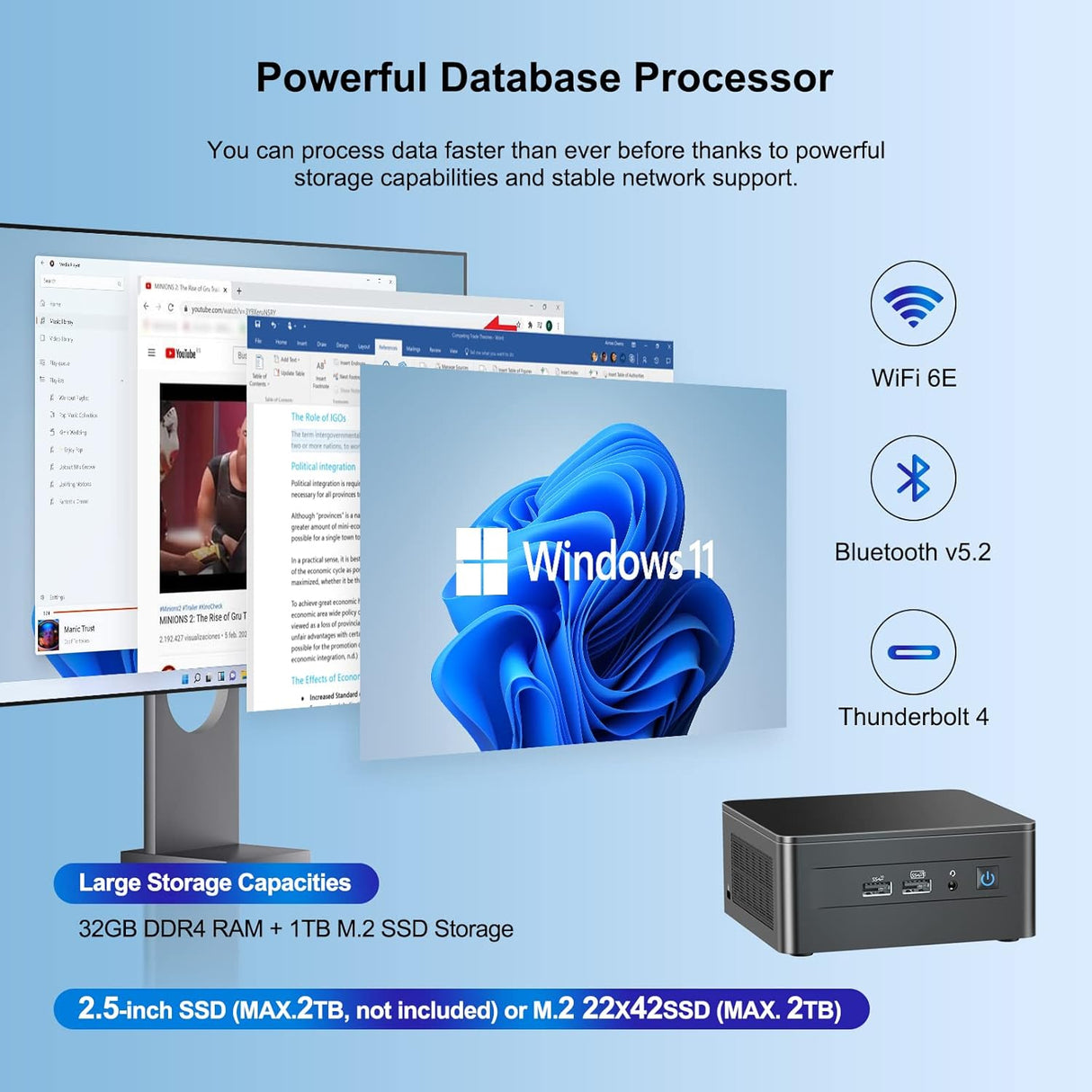Computadora de escritorio 2 x Thunderbolt 4 Intel nuc Wi-Fi