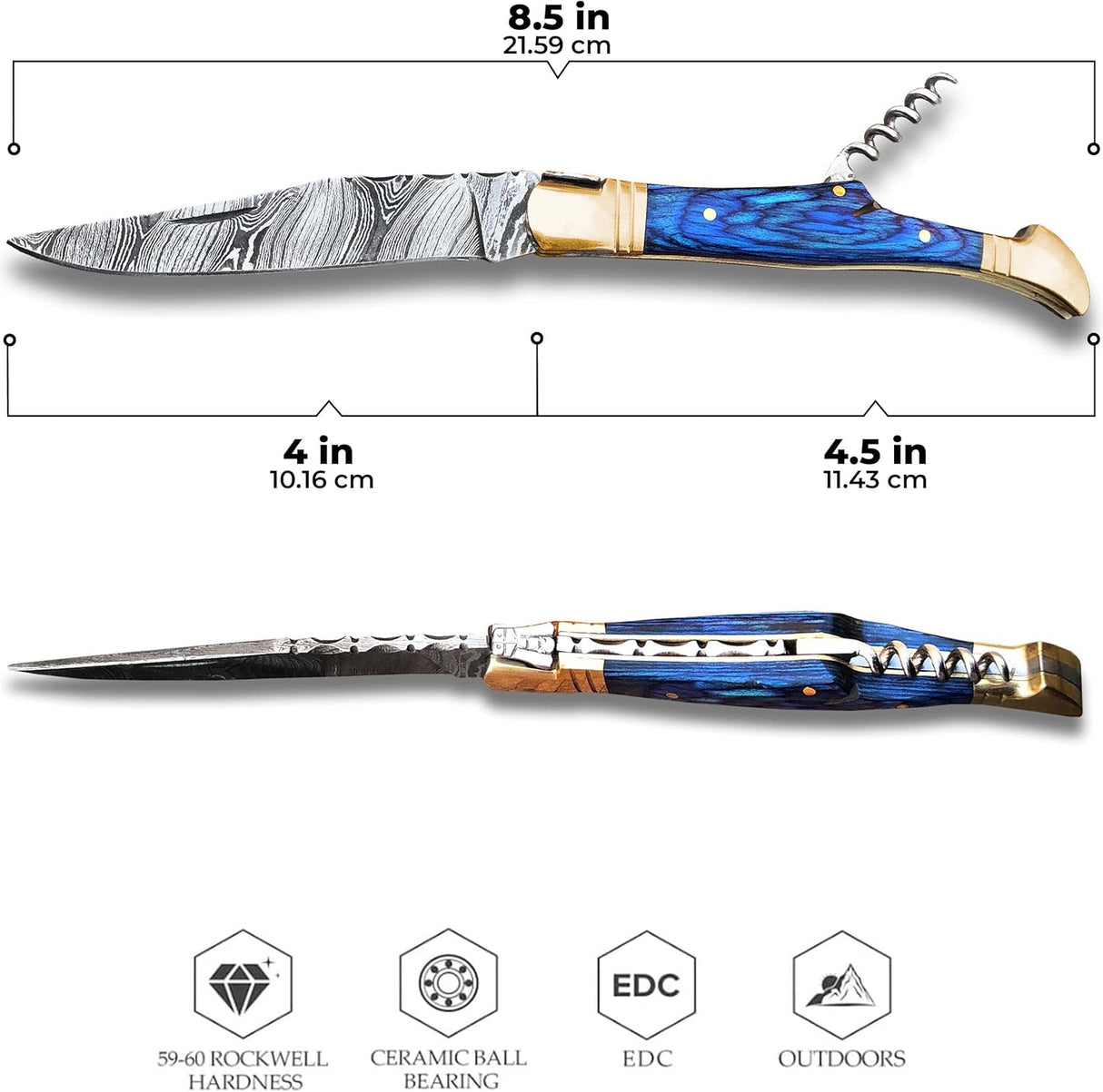 Cuchillo de bolsillo de Damasco hecho a mano  para acampar