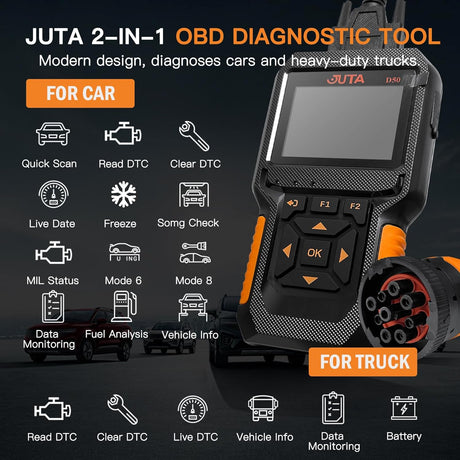 Escáner JUTA D50 OBD2 para coches y camiones, diagnóstico HD