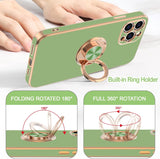 Hython Funda para iPhone 12 Pro Max con soporte de anillo [soporte de anillo giratorio de 360°] [forro de microfibra suave] Carcasa protectora de teléfono con borde de oro rosa, verde claro
