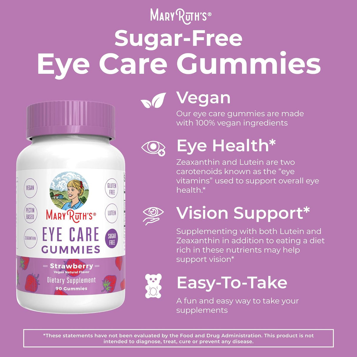 Suplemento Vitaminas oculares gomosa Vegano Sin gluten 90 un