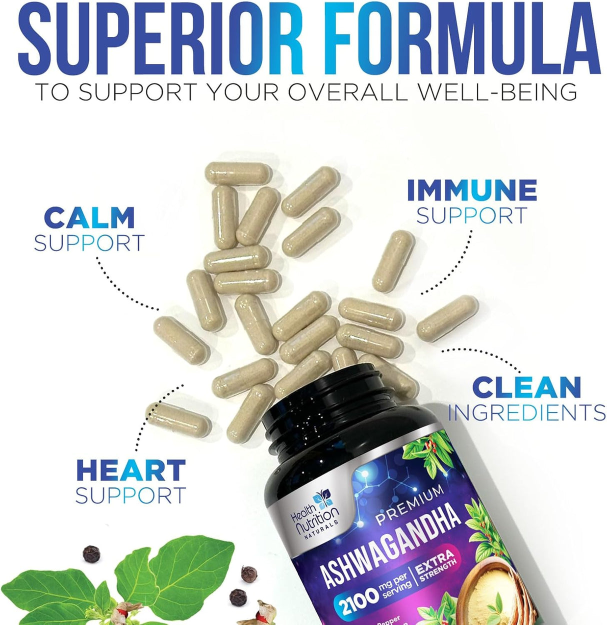 Ashwagandha 2100 mg Extra Fuerte con Pimienta Negra  60 Cápsulas