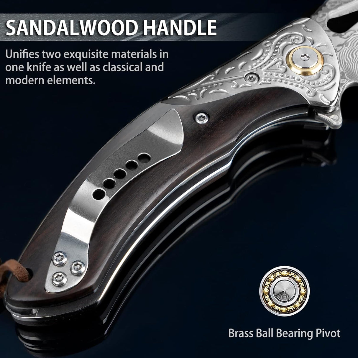 Cuchillo de bolsillo Damasco para hombr hecho a mano