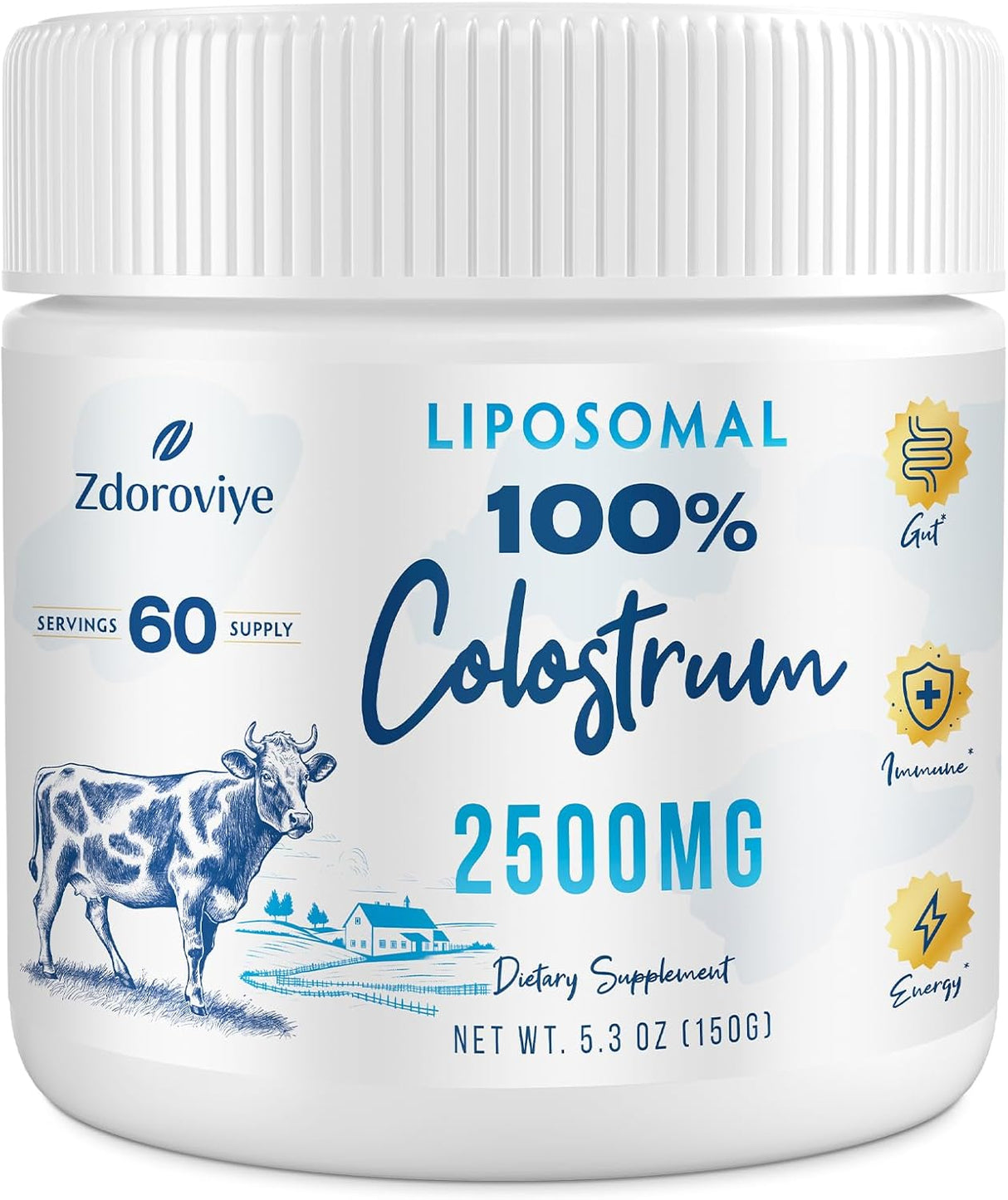 Suplemento de Colostro Bovino Liposomal 2500 mg - 60 Servings
