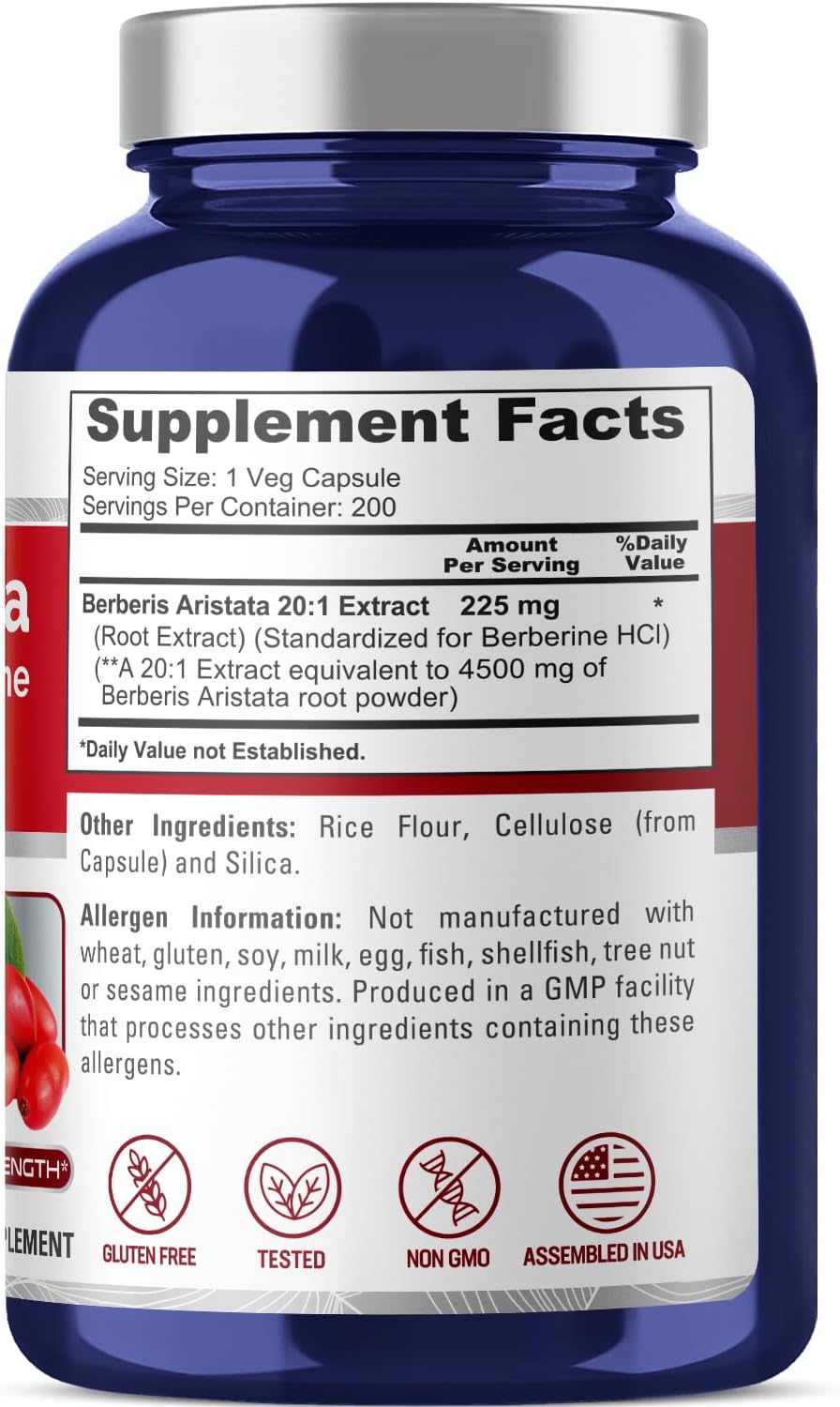 Berberina HCI 4500 mg - 200 cápsulas vegetales de 6 meses