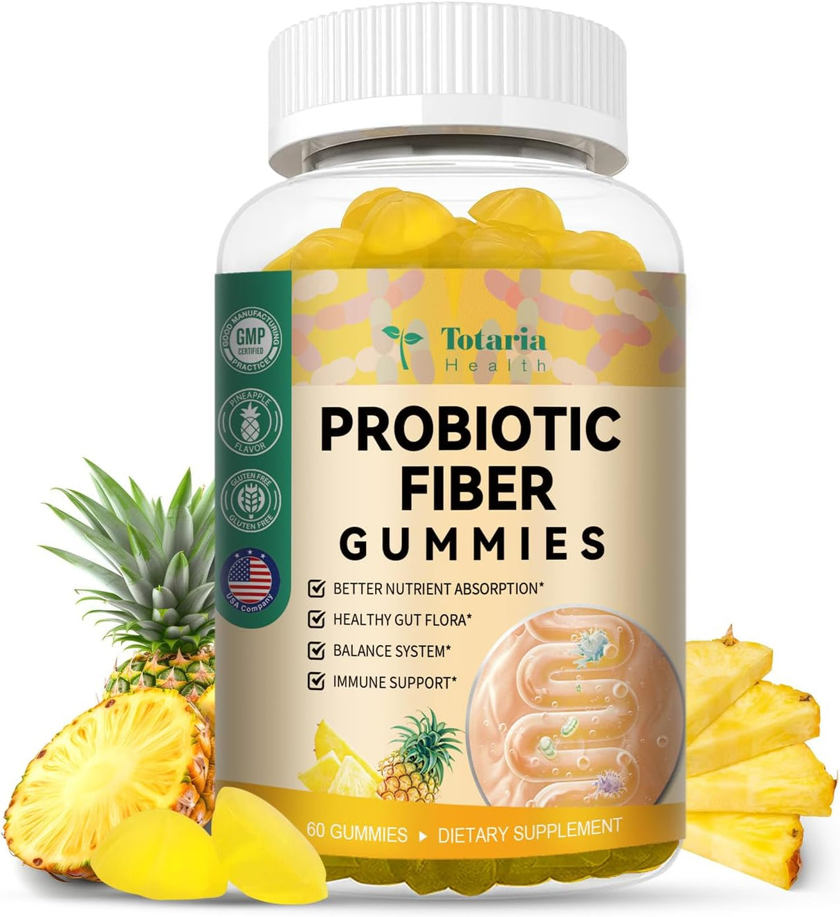 Gummies de probióticos y fibra para adultos, 60 unidades