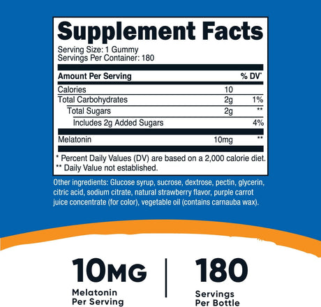 Nutricost Sleep 10 mg 180 gomitas 90 porc  sabor a fresa