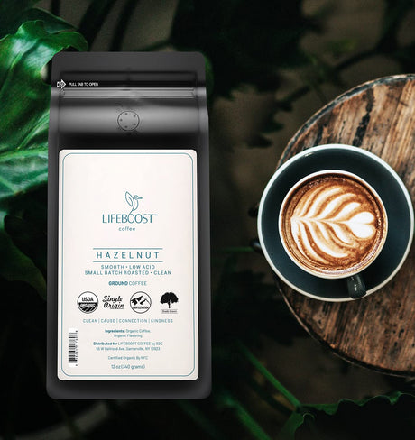 Café Molido Lifeboost Hazelnut - Orgánico, Bajo Acidez, 12 oz