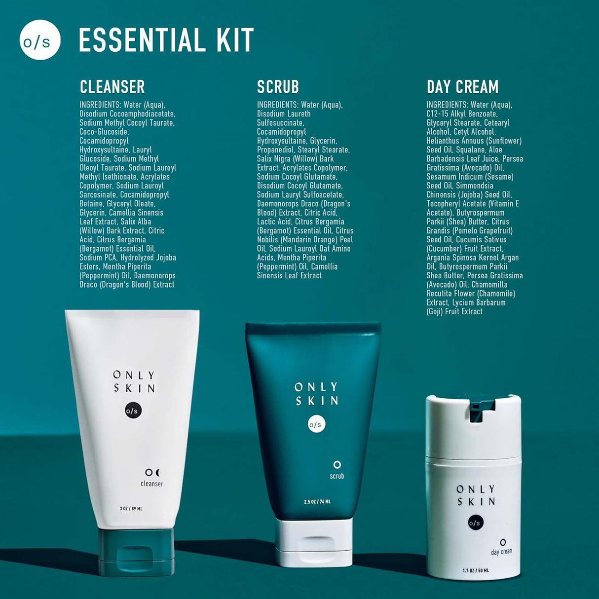 Limpiador facial, exfoliante y crema de día hidratante