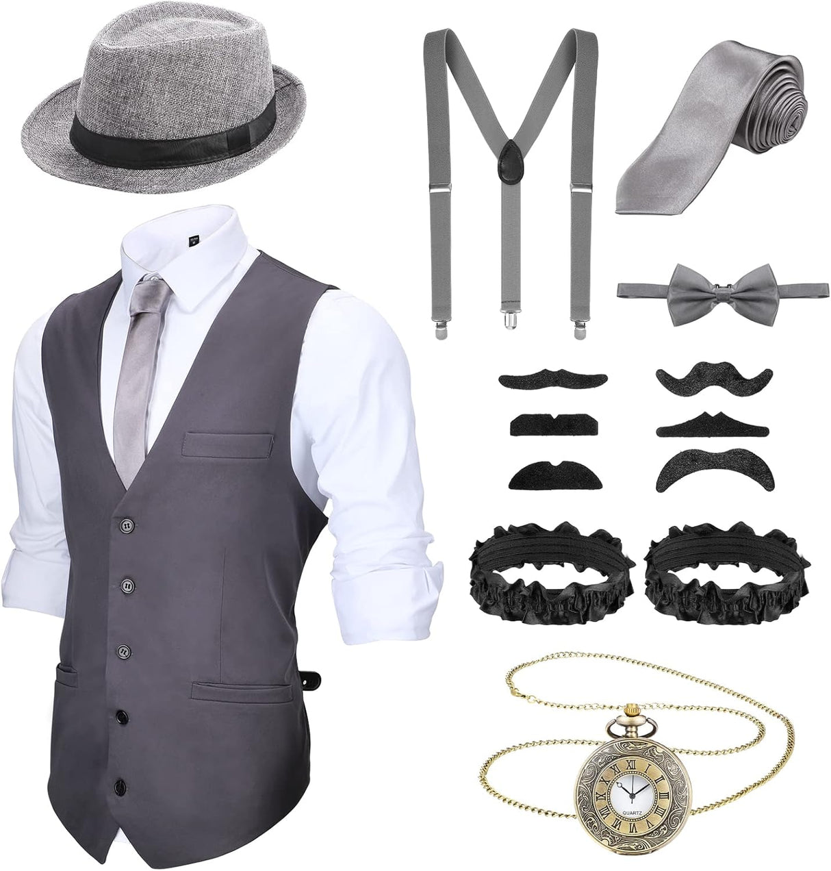 Disfraz de Hombre SATINIOR 1920s con Chaleco y Sombrero