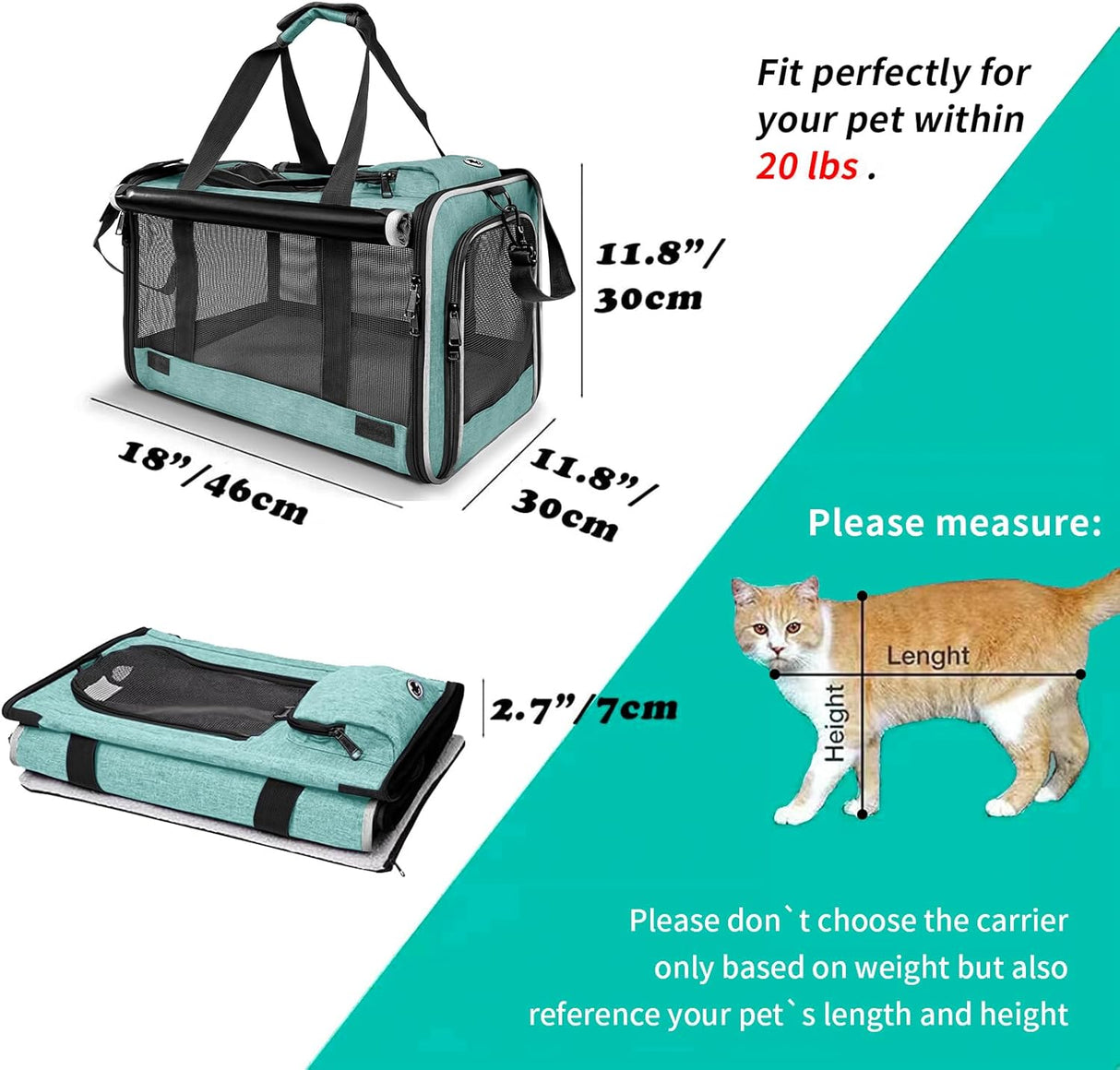 Transportín para Perro Pequeño, marca, suave, 18 pulgadas, plegable
