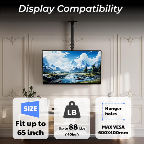 Soporte de Techo Ajustable para TV 26-65, Max VESA 600x400